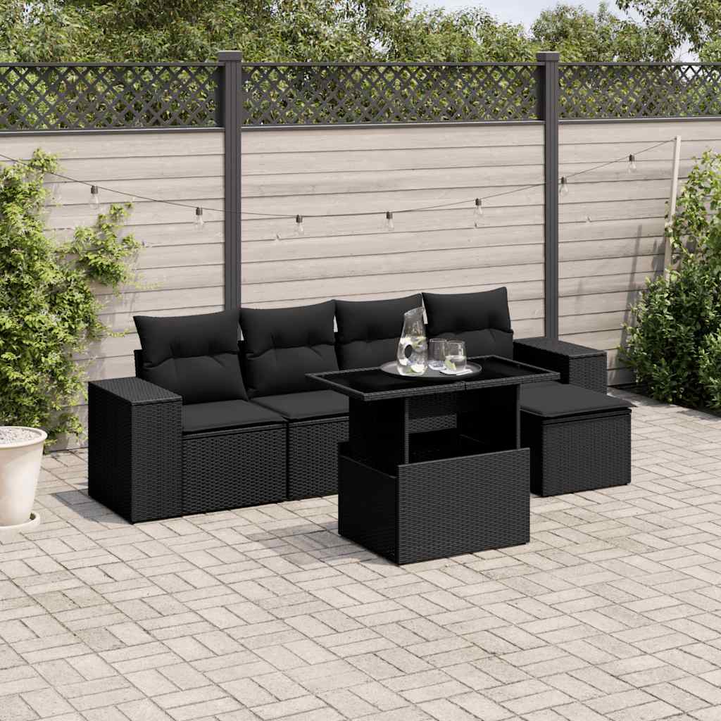 6-delige Loungeset met kussens poly rattan zwart is nu te koop bij PeponiXL, paradijselijk wonen!