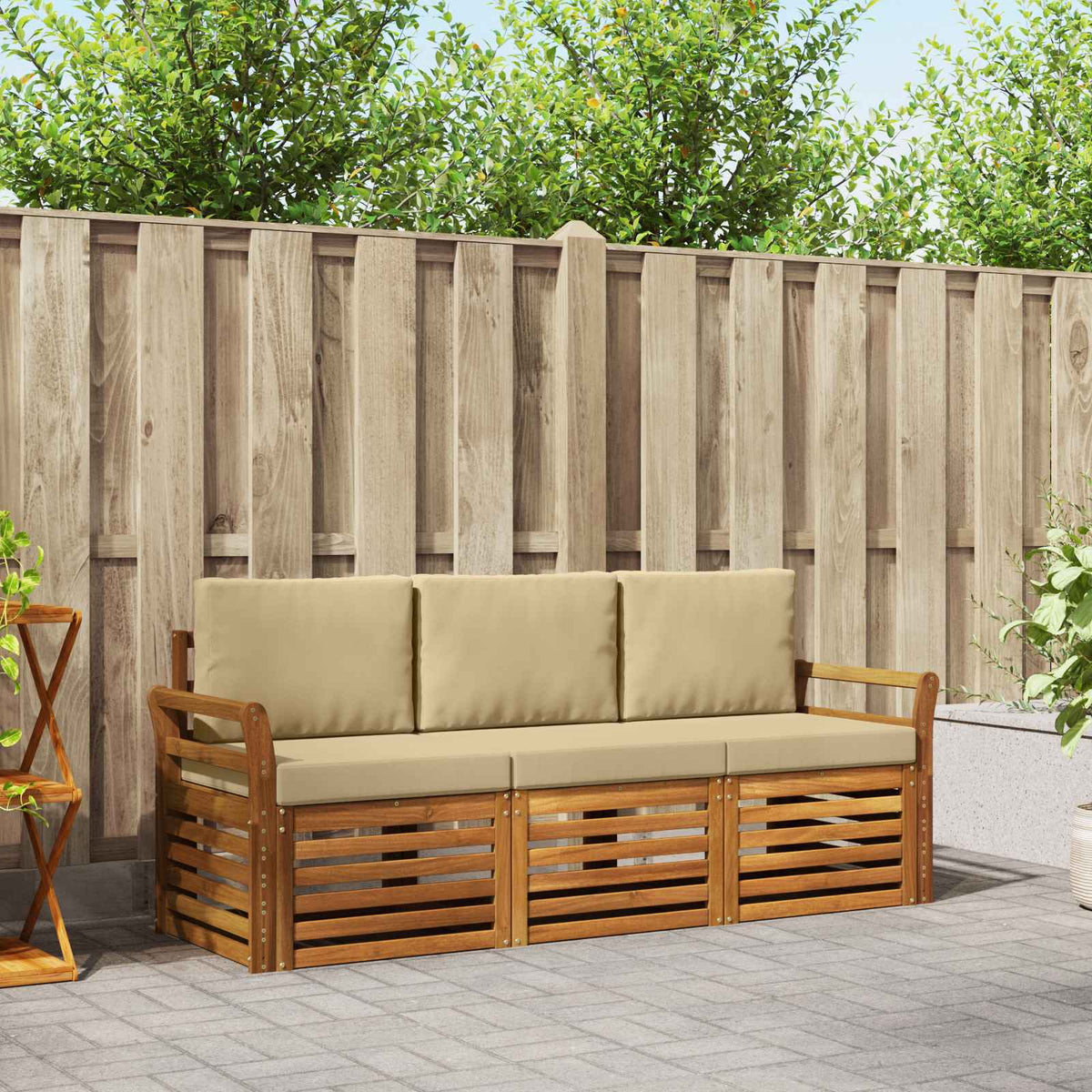 Sofa-Sets 3 pcs Natuurlijk en Beige Massief Acaciahout is nu te koop bij PeponiXL, paradijselijk wonen!