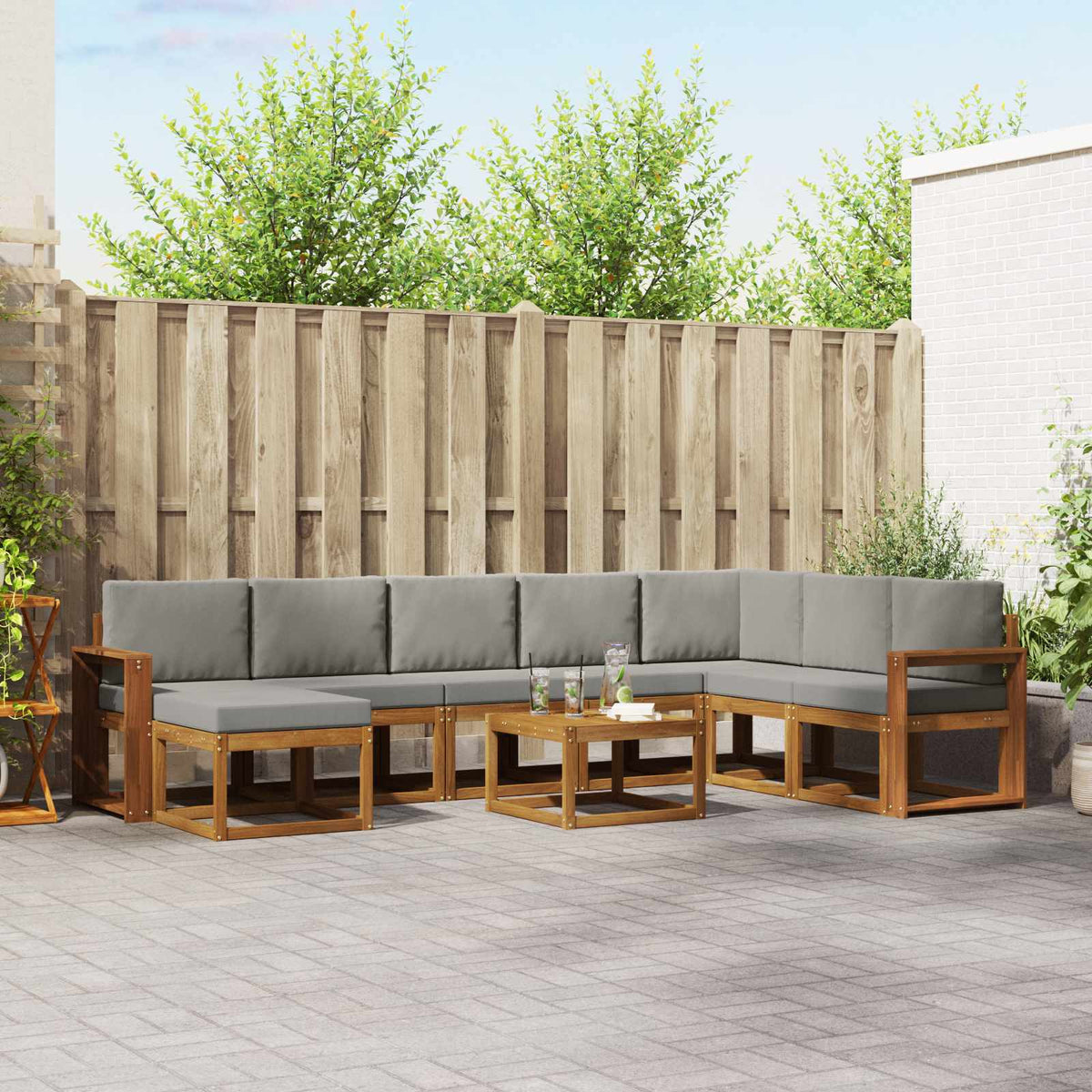 Buiten bankenset met kussen 9 pcs Natuurlijk en Lichtgrijs is nu te koop bij PeponiXL, paradijselijk wonen!