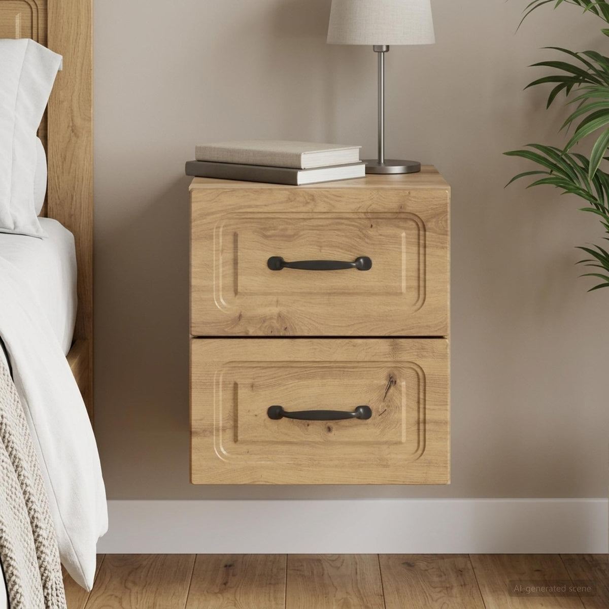 Wandbeugel Bedkast met lade Artisanaal eiken 34,5 x 33 x 40 cm is nu te koop bij PeponiXL, paradijselijk wonen!