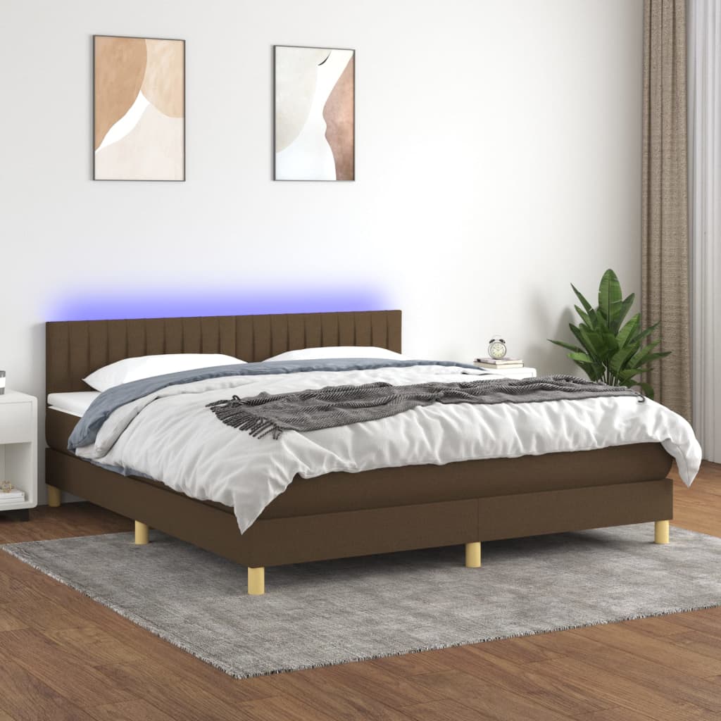 Boxspring met matras en LED stof donkerbruin 180x200 cm is nu te koop bij PeponiXL, paradijselijk wonen!