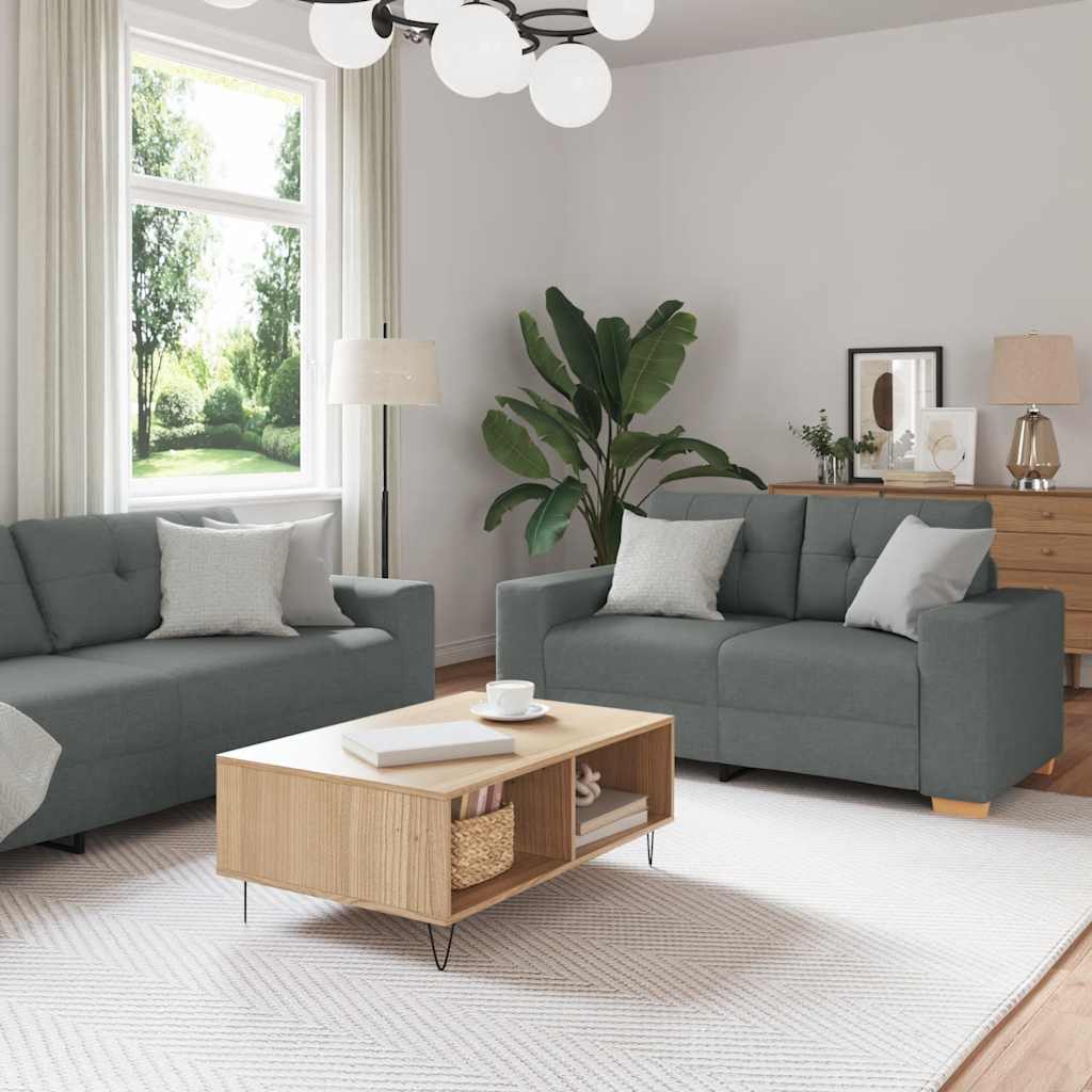 2-delige bankset met kussens, donkergrijze stof is nu te koop bij PeponiXL, paradijselijk wonen!