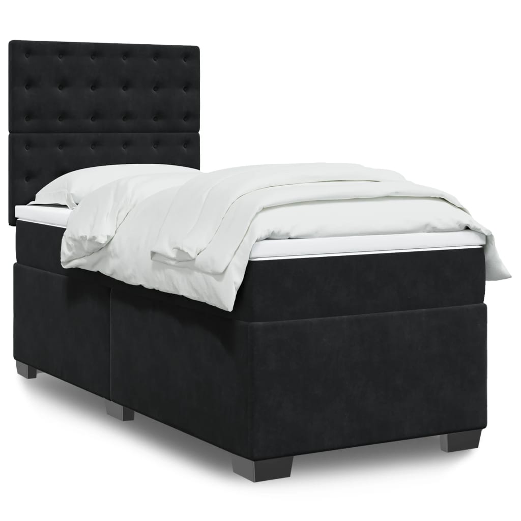 Boxspring met matras fluweel zwart 100x200 cm is nu te koop bij PeponiXL, paradijselijk wonen!