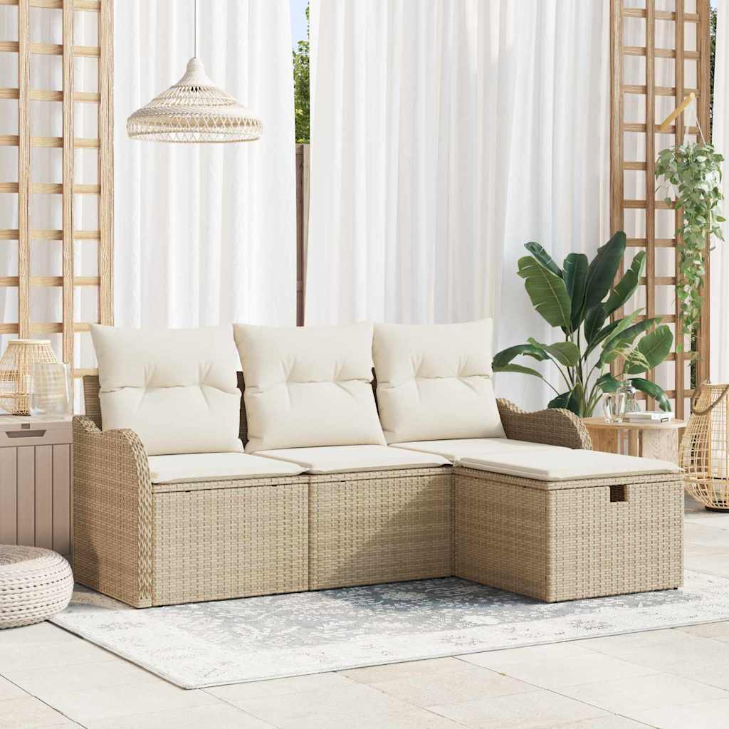 Tuinbankenset met kussen 4 pcs Beige en Crème poly rattan is nu te koop bij PeponiXL, paradijselijk wonen!