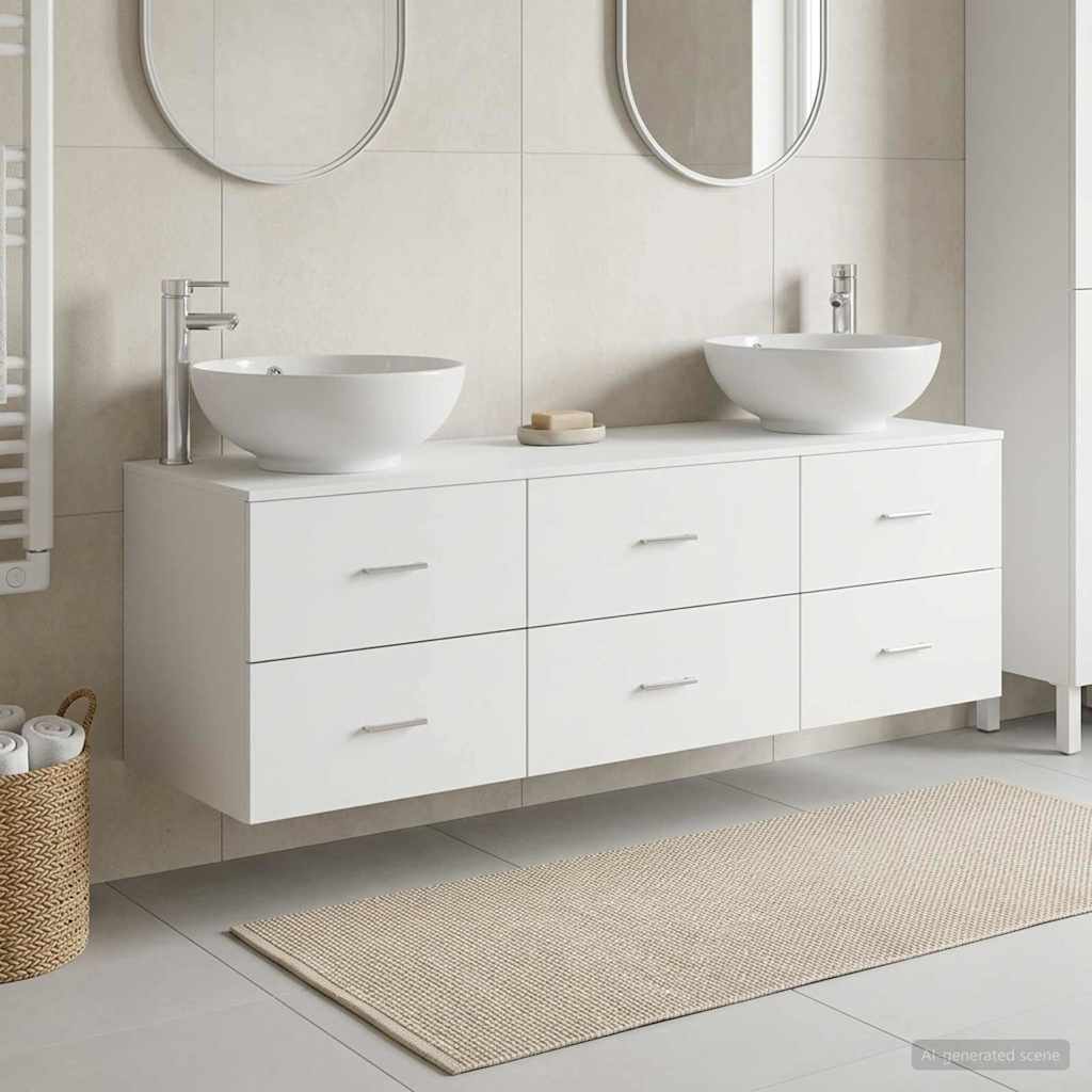 Badkamermeubelset 3 st Wit 49,5 x 44,5 x 65 cm Bewerkt hout is nu te koop bij PeponiXL, paradijselijk wonen!