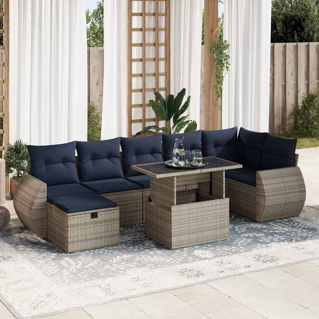 8-delige Loungeset met kussens poly rattan acacia grijs is nu te koop bij PeponiXL, paradijselijk wonen!