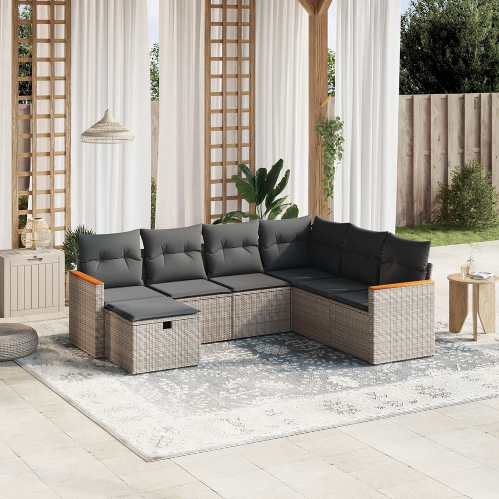 7-delige Loungeset met kussens poly rattan grijs is nu te koop bij PeponiXL, paradijselijk wonen!