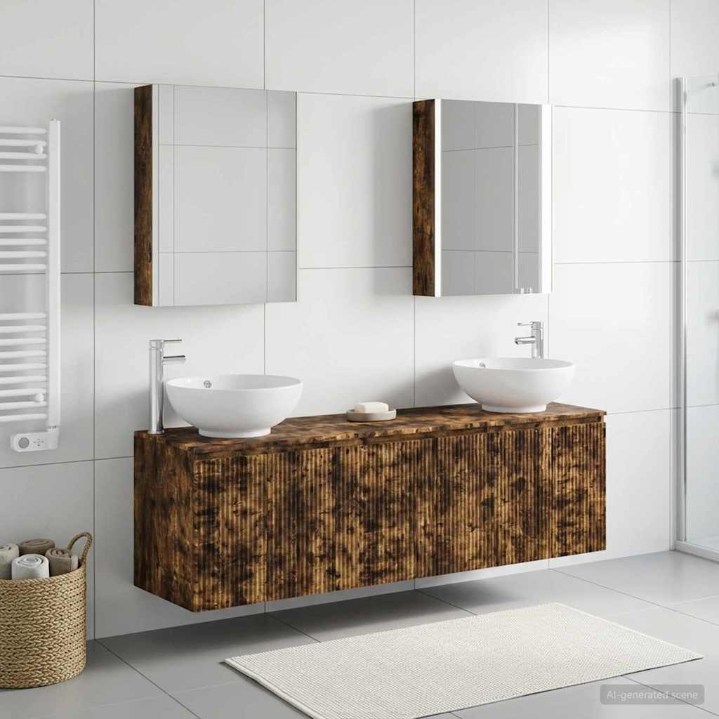 Badkamerkastenset 5 st Gerookt eiken Bewerkt hout is nu te koop bij PeponiXL, paradijselijk wonen!