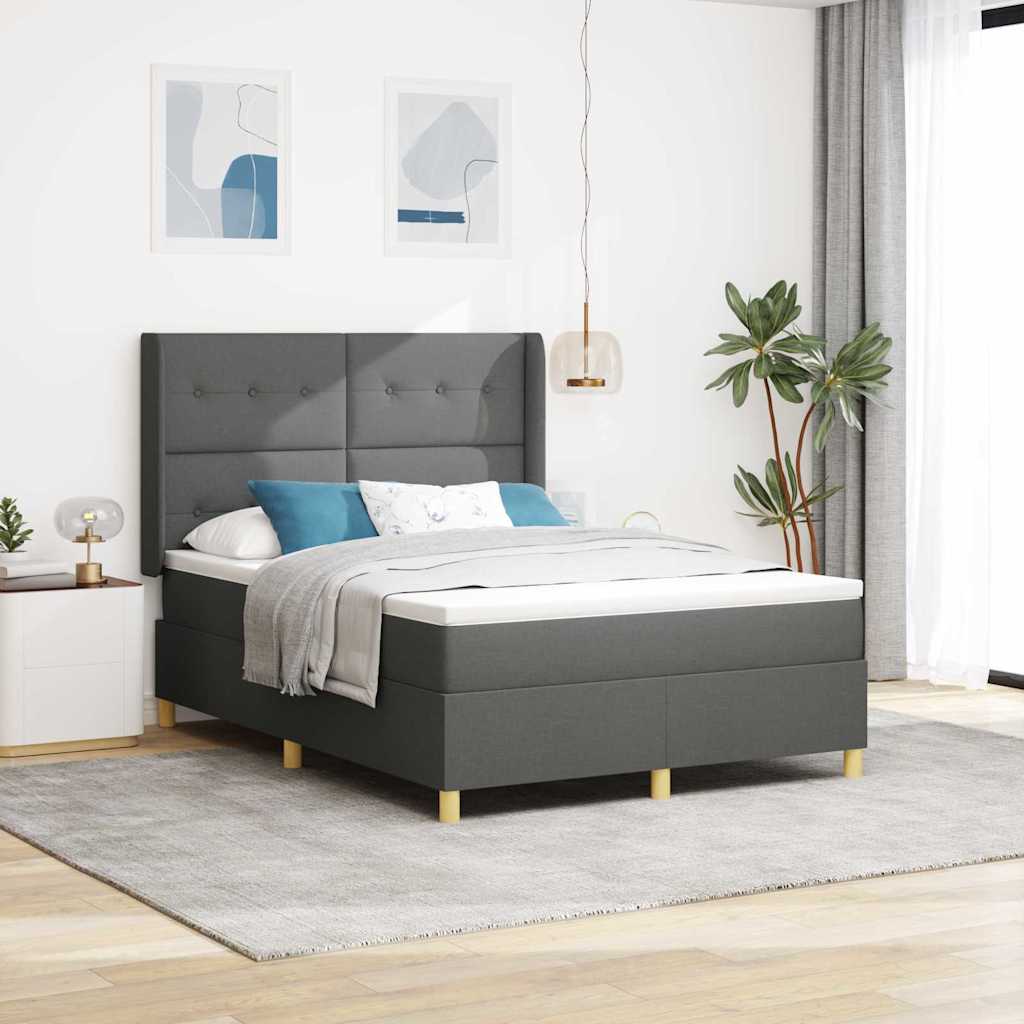 Boxspringbed met LED-stripverlichting Grijs 160 x 200 cm Stof is nu te koop bij PeponiXL, paradijselijk wonen!