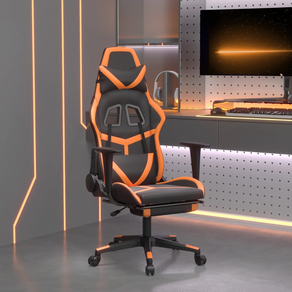 Gamestoel met voetensteun kunstleer zwart en oranje is nu te koop bij PeponiXL, paradijselijk wonen!