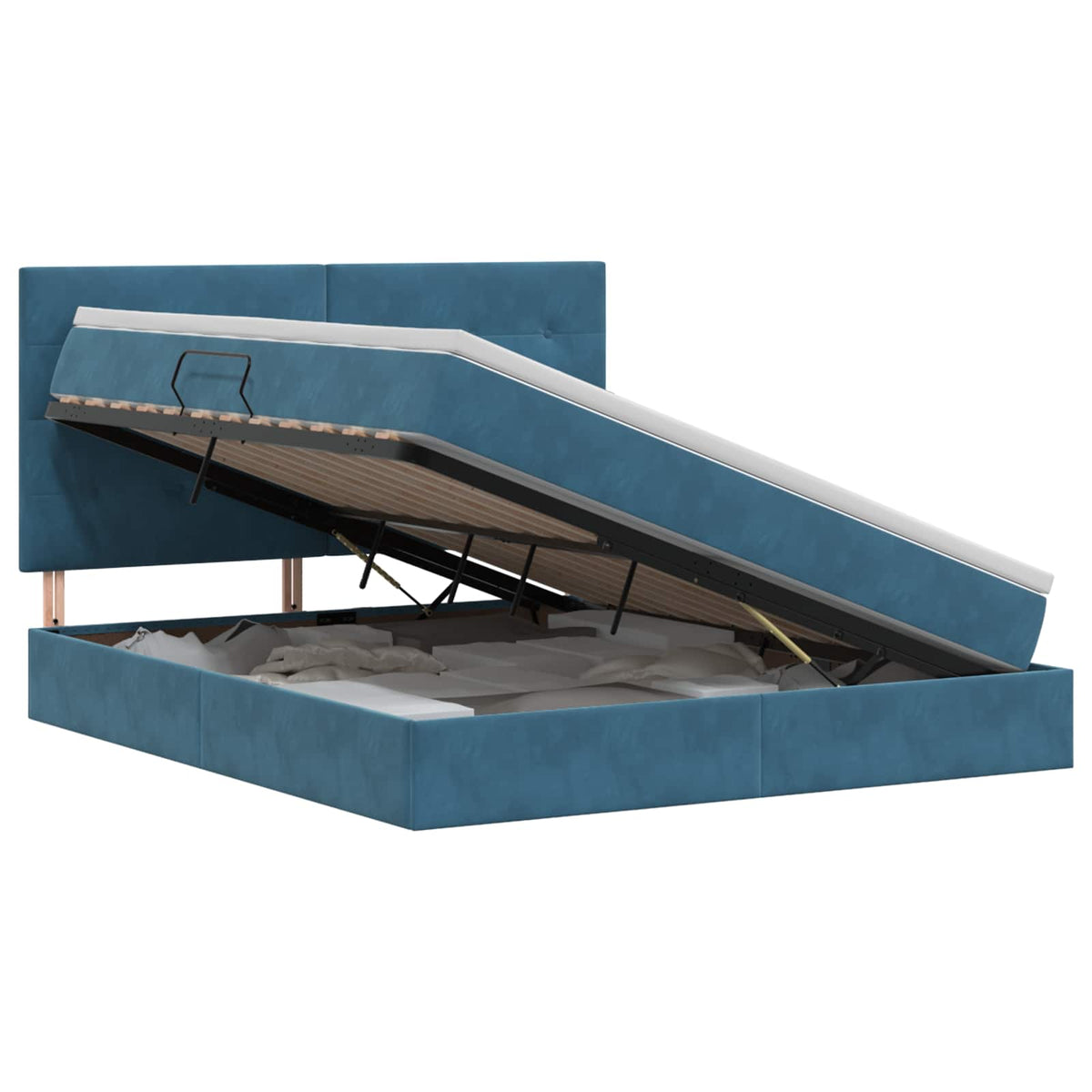 Opslag bed met matras Donkerblauw 140 x 200 cm Fluweel is nu te koop bij PeponiXL, paradijselijk wonen!