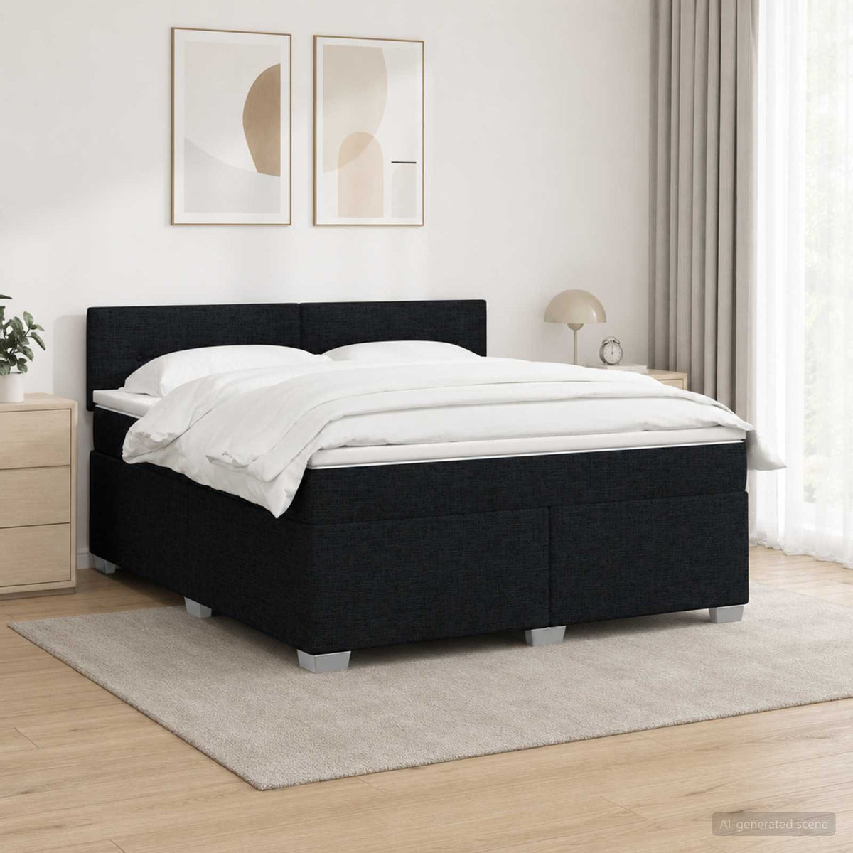 Boxspring Bed met Matras en LED Zwart 140 x 200 cm Stof is nu te koop bij PeponiXL, paradijselijk wonen!