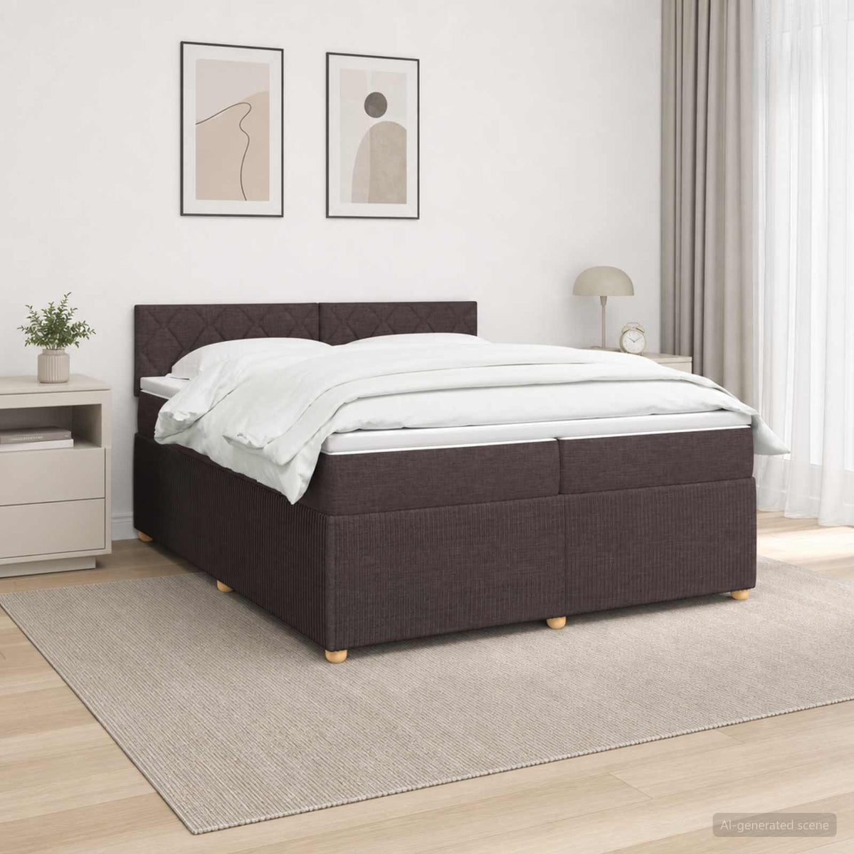 Boxspringbed met matras Donkerbruin 200 x 200 cm Stof is nu te koop bij PeponiXL, paradijselijk wonen!