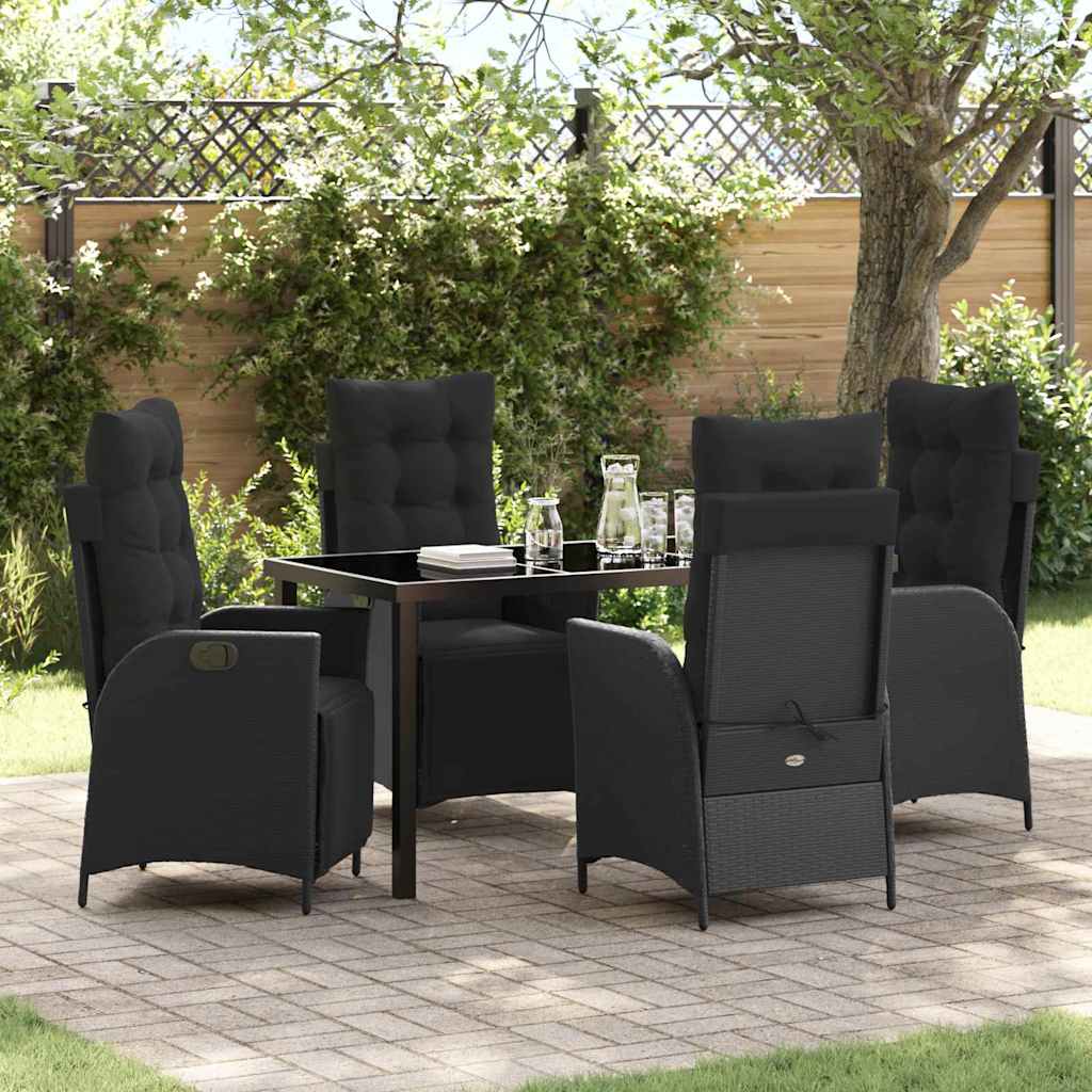 Tuin eettafelset met kussen 5 pcs Zwart poly rattan is nu te koop bij PeponiXL, paradijselijk wonen!