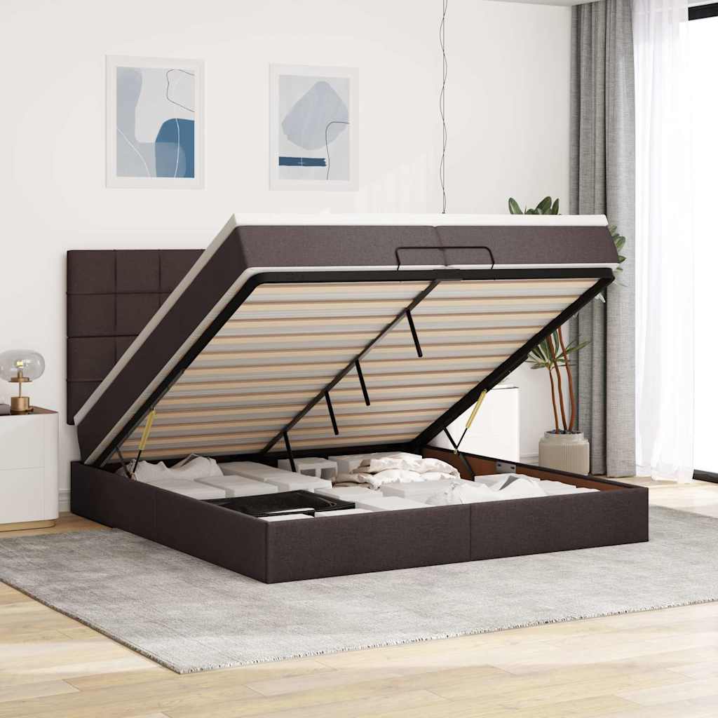 Ottoman bed met matrassen 200x200cm stof donkerbruin is nu te koop bij PeponiXL, paradijselijk wonen!