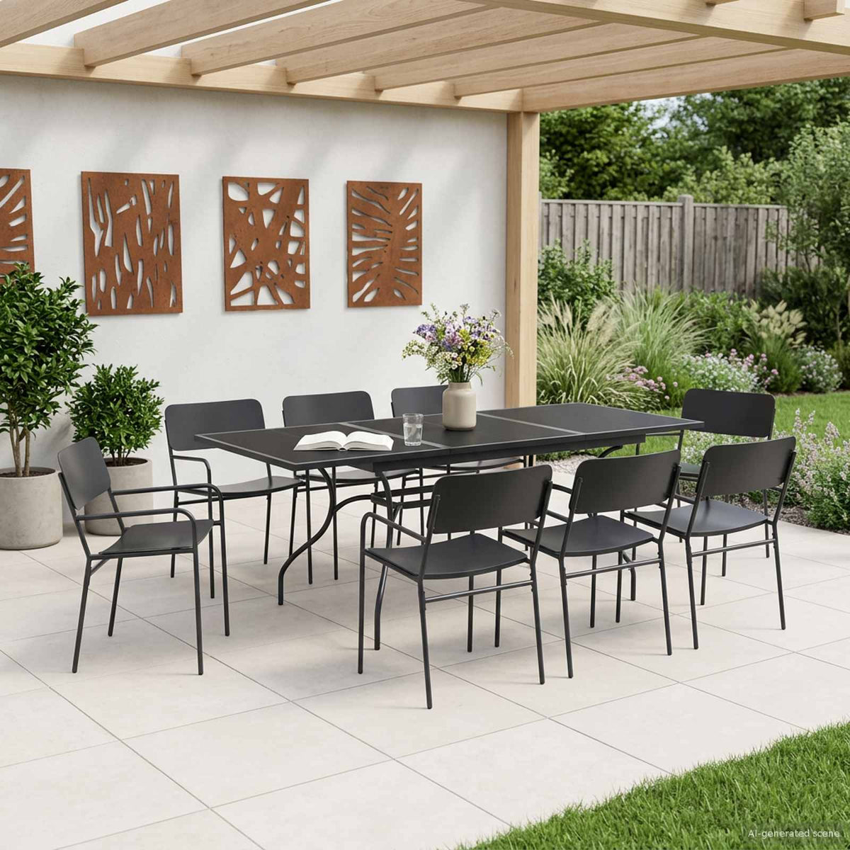 Tuin eettafelset 9 pcs Antracietkleurig Staal is nu te koop bij PeponiXL, paradijselijk wonen!