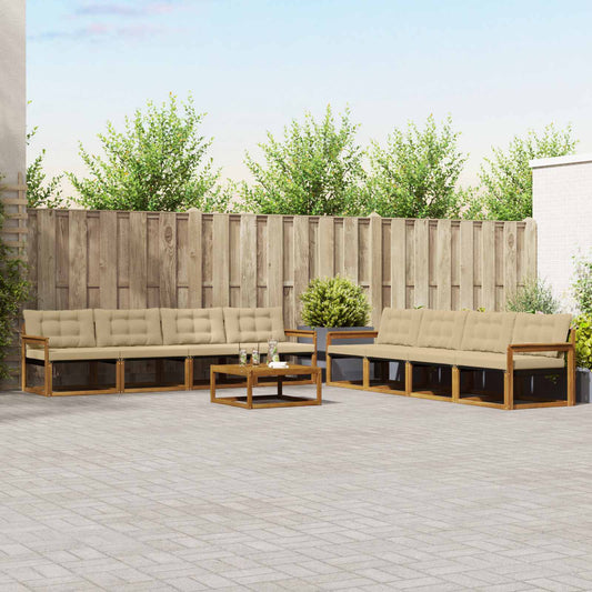 Buiten bankenset met kussen 9 pcs Natuurlijk en Beige is nu te koop bij PeponiXL, paradijselijk wonen!