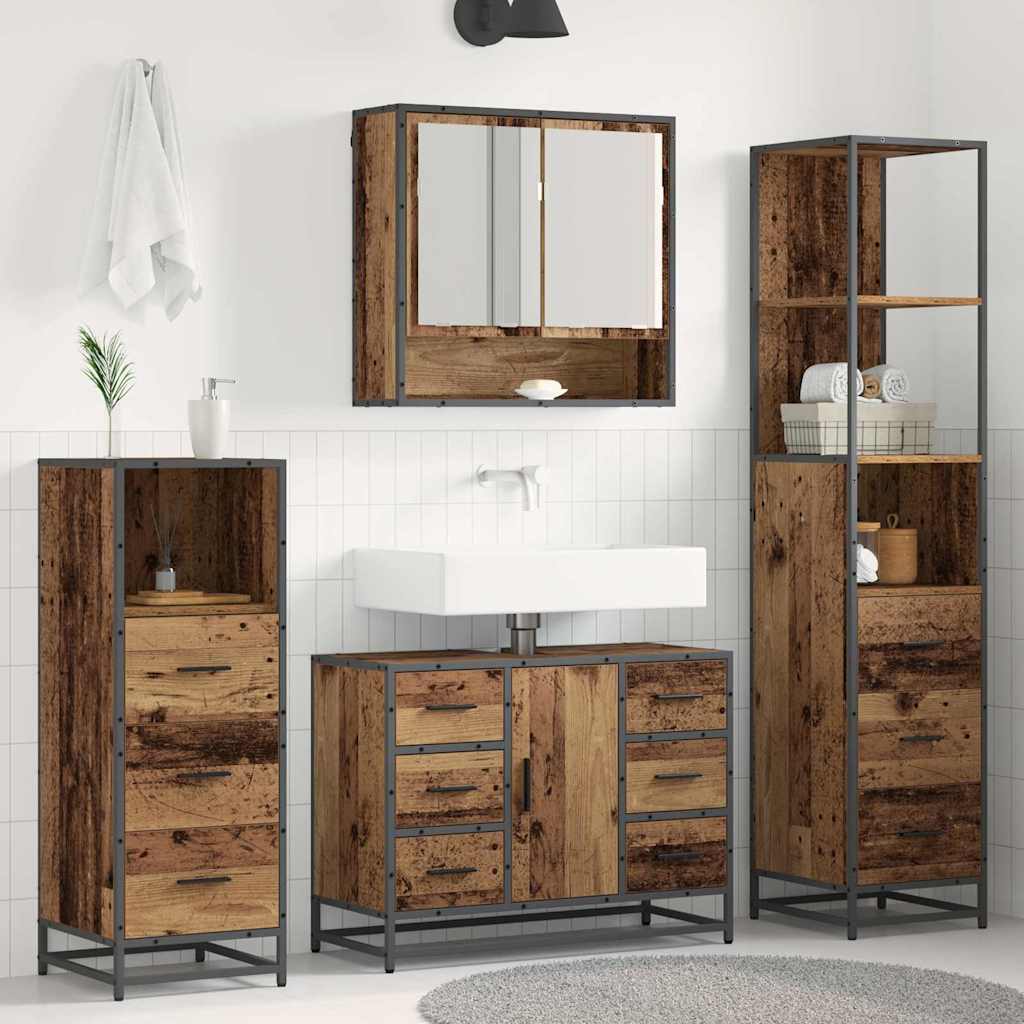 Badkamermeubelset met lade 4 pcs Oud Hout Bewerkt hout is nu te koop bij PeponiXL, paradijselijk wonen!