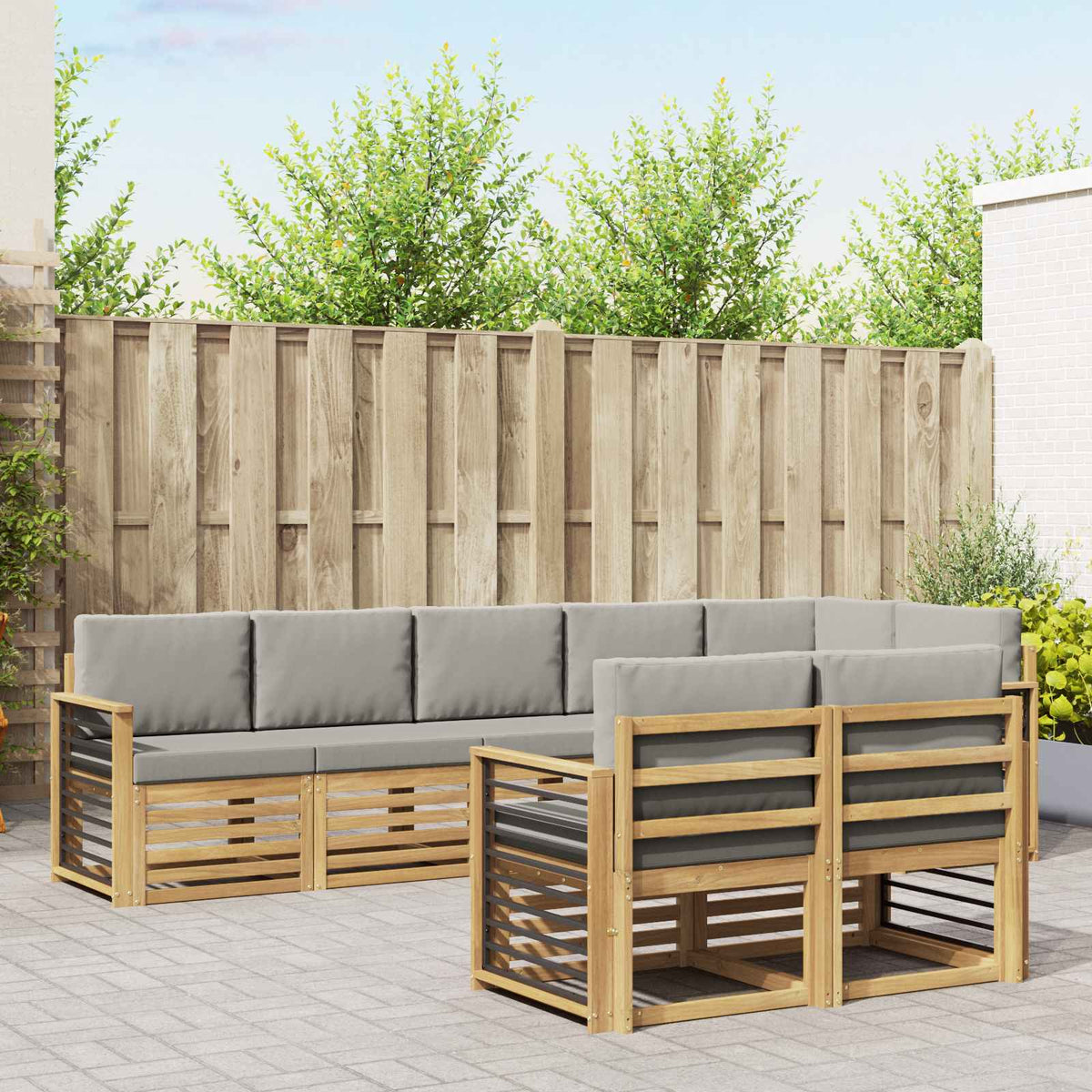Buiten bankenset 8 pcs Wit en Lichtgrijs 306 x 128,5 x 73 cm is nu te koop bij PeponiXL, paradijselijk wonen!