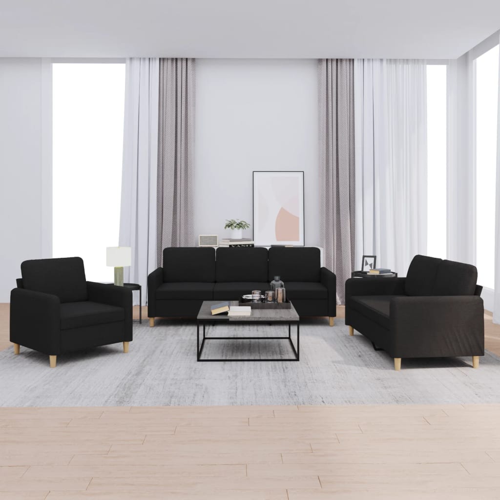 3-delige loungeset met kussens stof zwart is nu te koop bij PeponiXL, paradijselijk wonen!