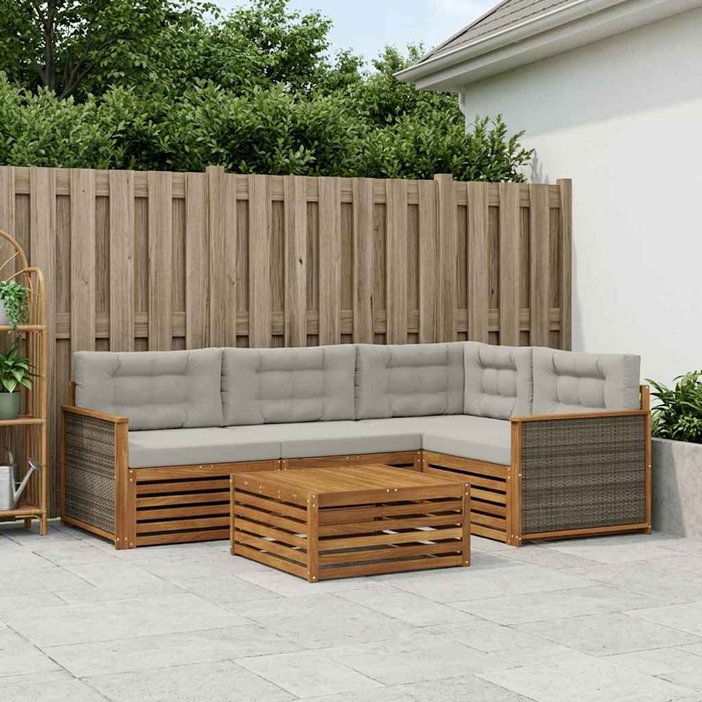 Buiten bankenset met kussen 5 pcs Naturel en lichtgrijs is nu te koop bij PeponiXL, paradijselijk wonen!