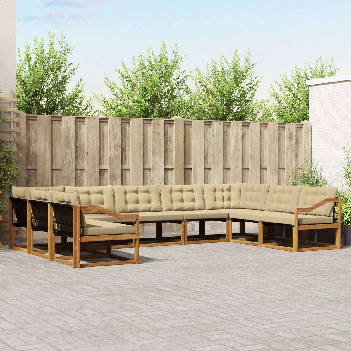 Buiten bankenset met kussen 9 pcs Natuurlijk en Beige is nu te koop bij PeponiXL, paradijselijk wonen!
