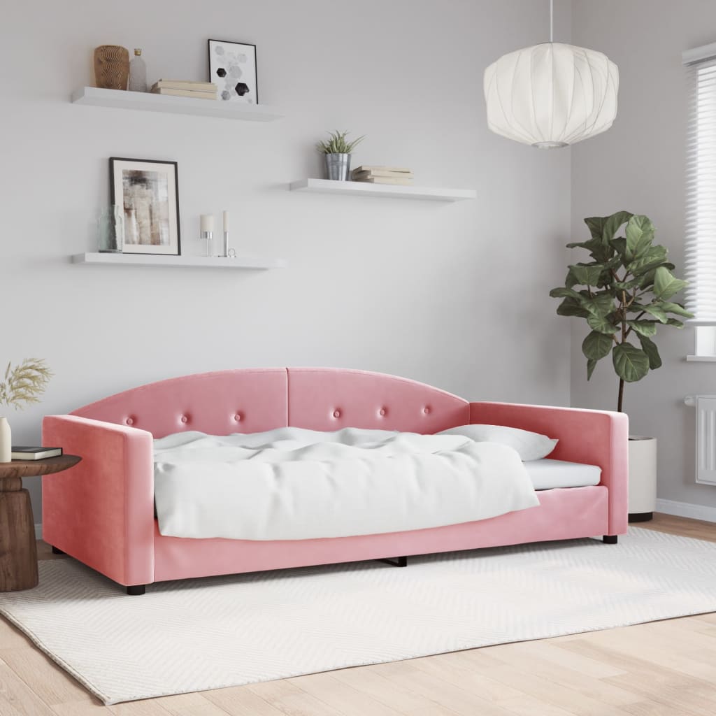 Slaapbank 100x200 cm fluweel roze is nu te koop bij PeponiXL, paradijselijk wonen!