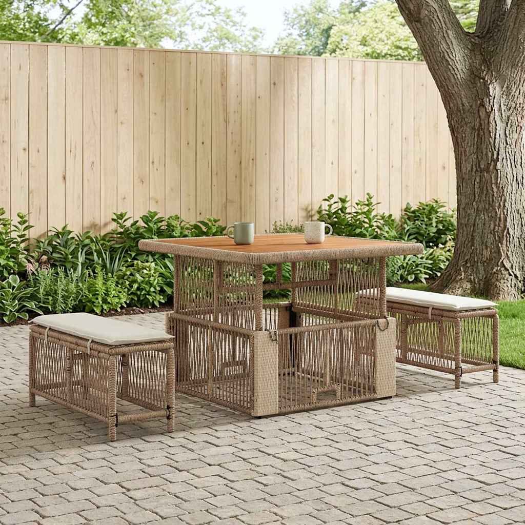 Tuin eettafelset met kussen 3 pcs Beige en Crème poly rattan is nu te koop bij PeponiXL, paradijselijk wonen!