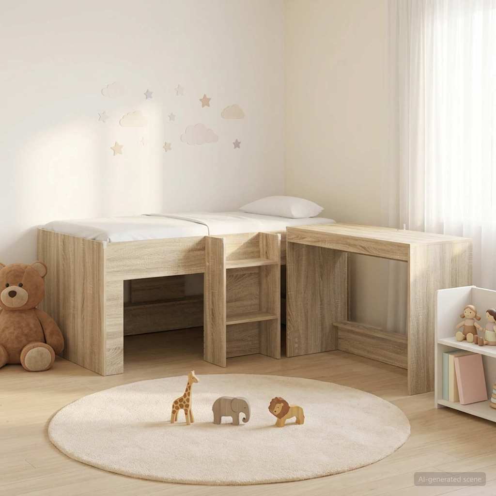 Hoge Bed Frame met Bureau voor Kinderen 2 st Sonoma Eiken is nu te koop bij PeponiXL, paradijselijk wonen!