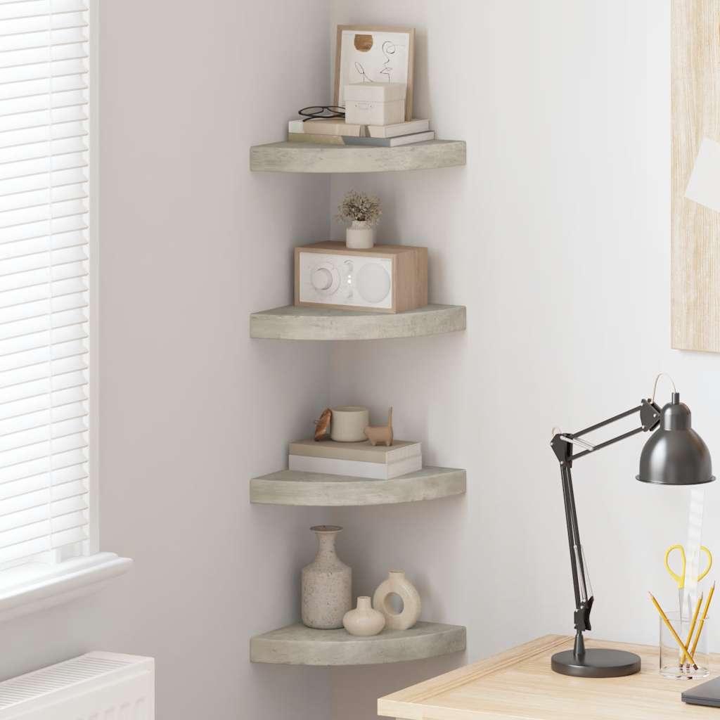 Hoekwandschappen 4 st 25x25x3,8 cm MDF betongrijs is nu te koop bij PeponiXL, paradijselijk wonen!