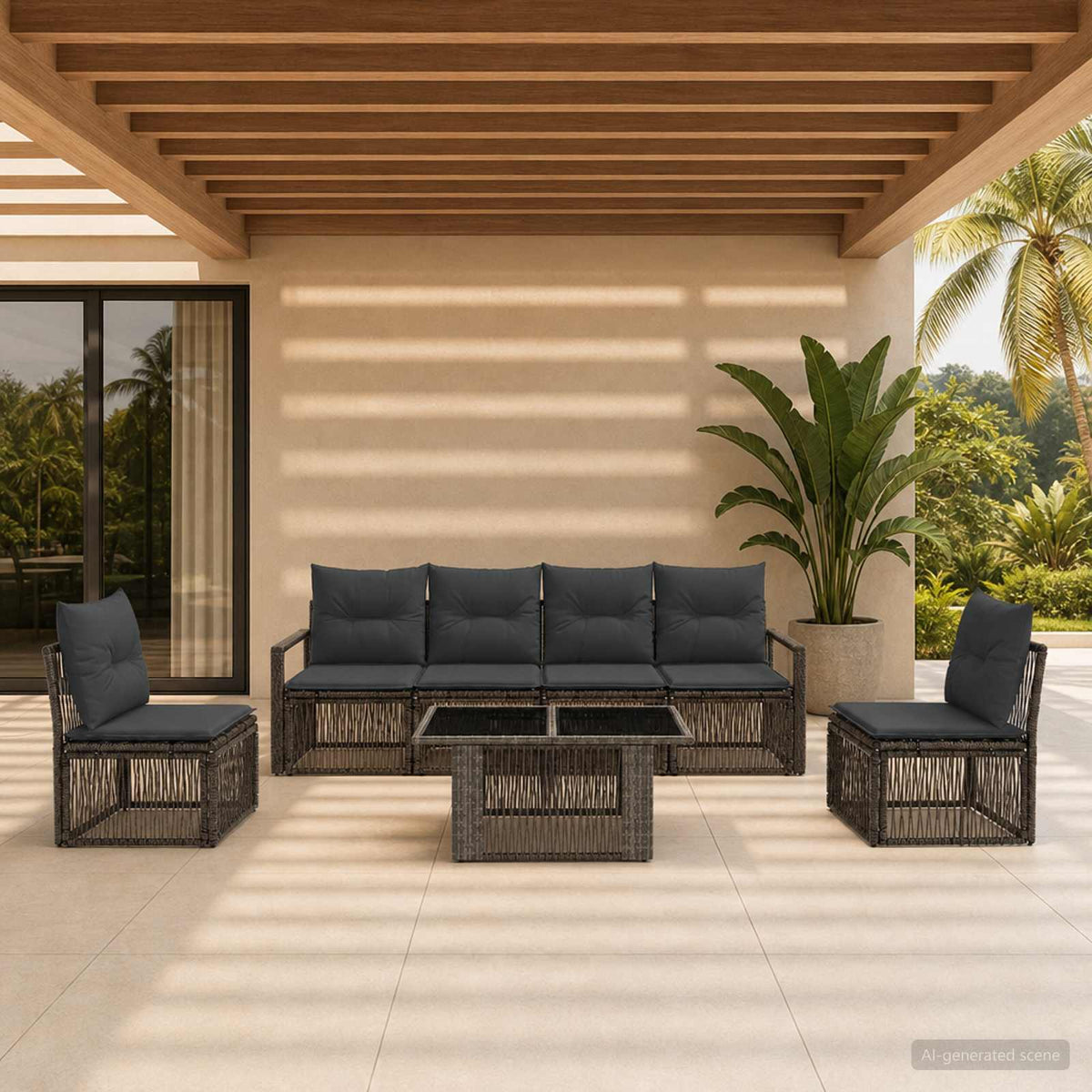 Tuinbankenset 7 st Grijs en Donkergrijs poly rattan is nu te koop bij PeponiXL, paradijselijk wonen!