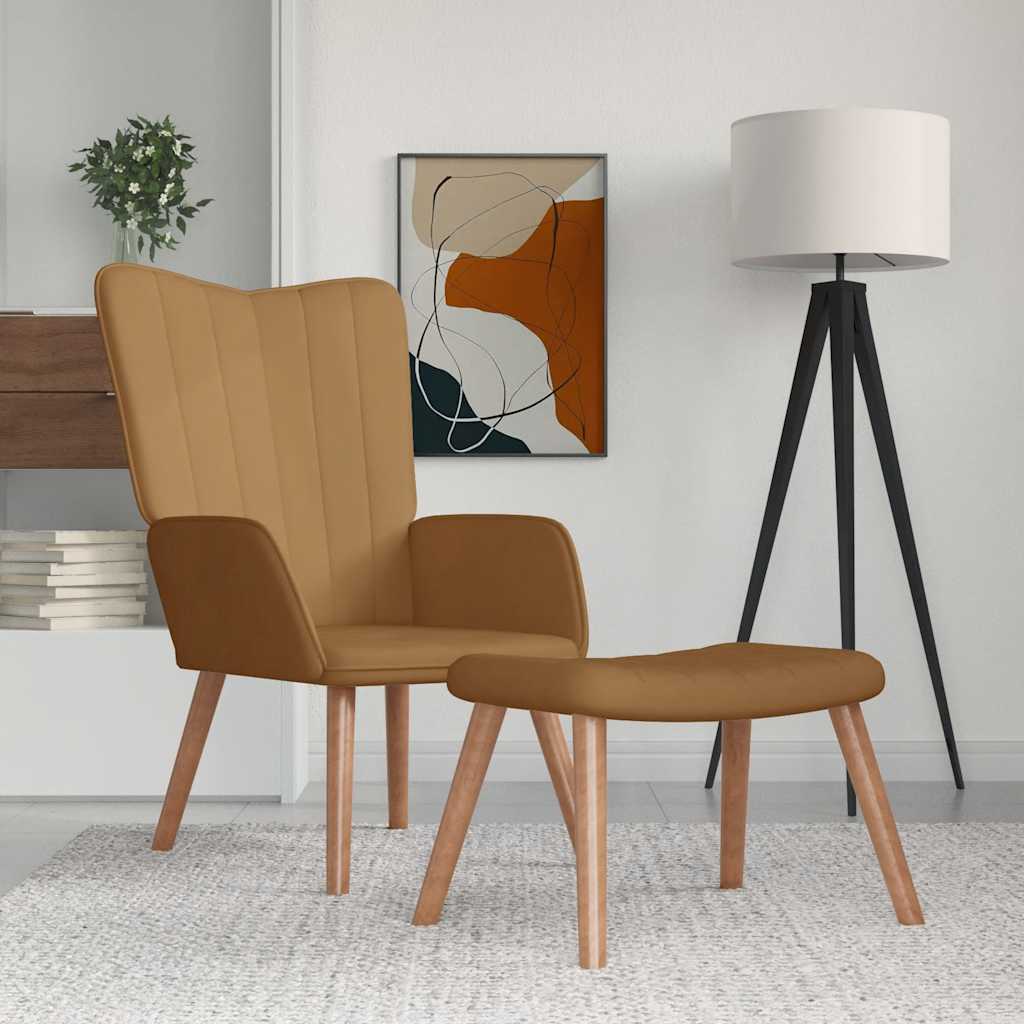 Relaxstoel met voetenbank fluweel bruin is nu te koop bij PeponiXL, paradijselijk wonen!