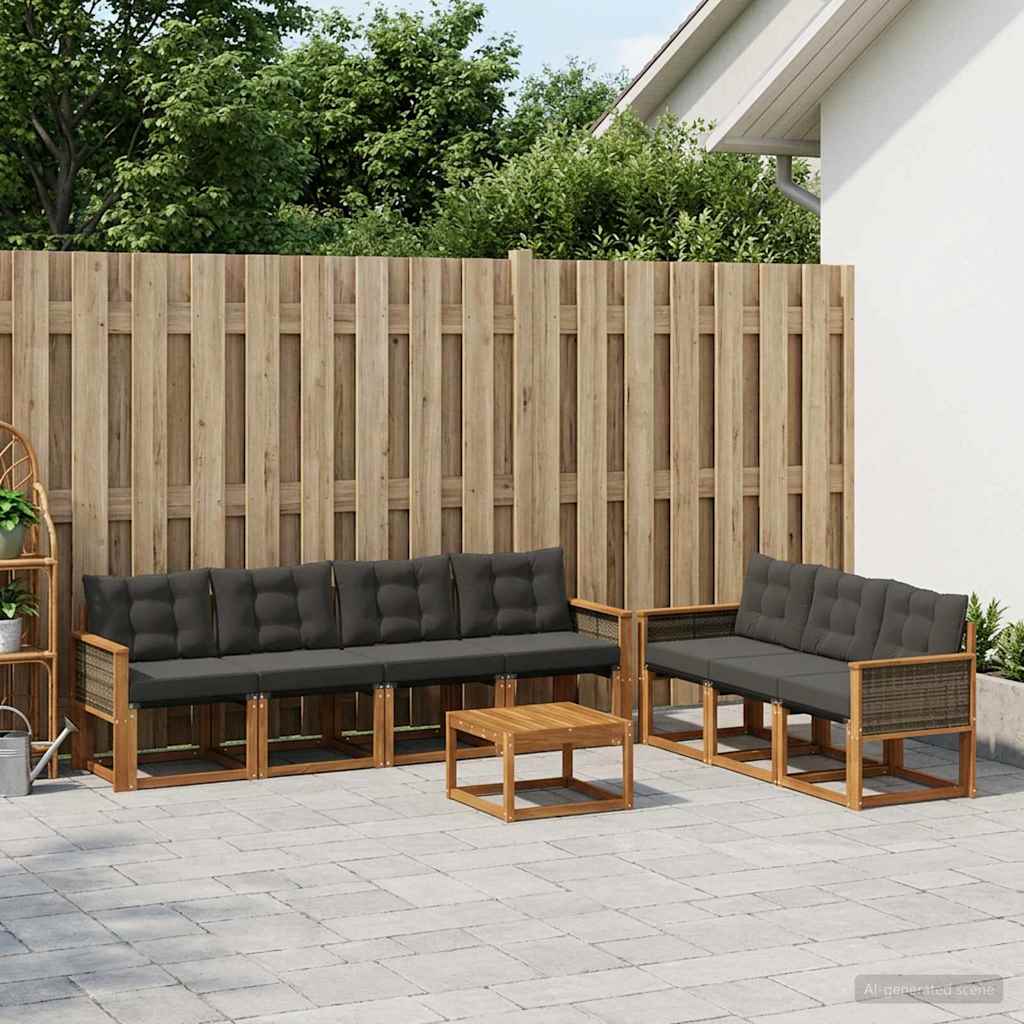 Buiten bankenset met kussen 8 pcs Naturel en Zwart is nu te koop bij PeponiXL, paradijselijk wonen!