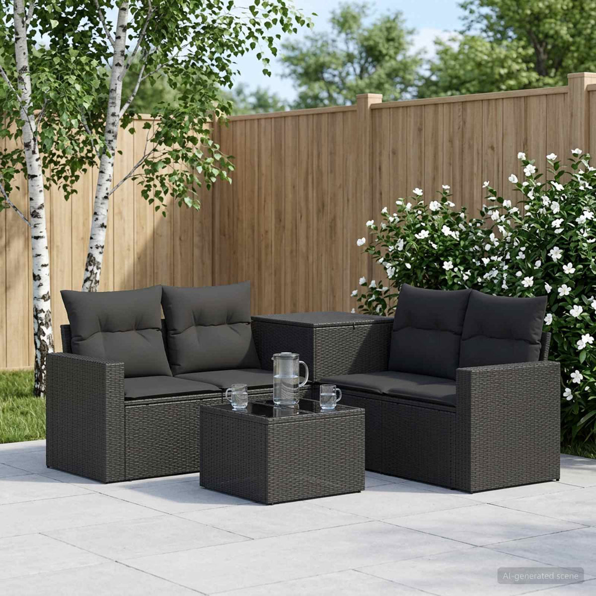 Bankstel 6 st Zwart Poly Rattan en Staal is nu te koop bij PeponiXL, paradijselijk wonen!