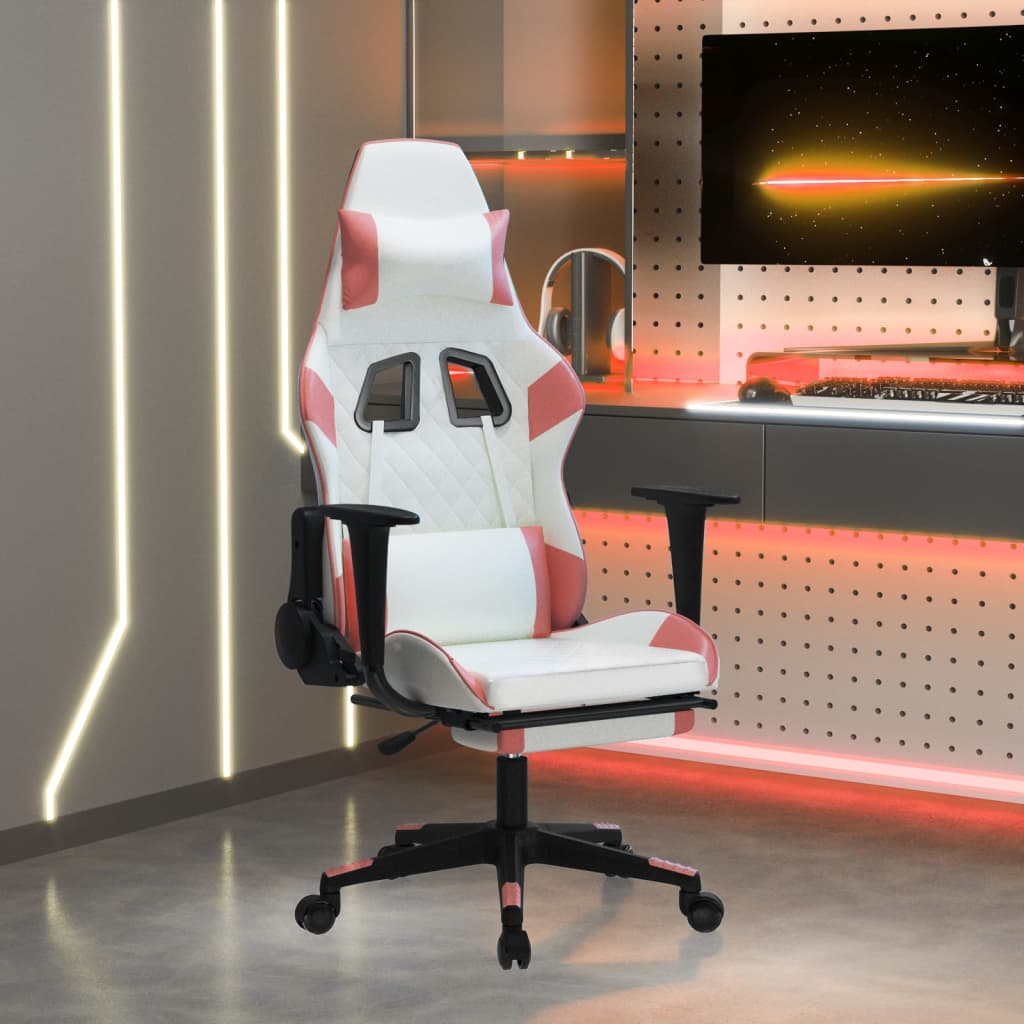Gamestoel met voetensteun kunstleer wit en roze is nu te koop bij PeponiXL, paradijselijk wonen!