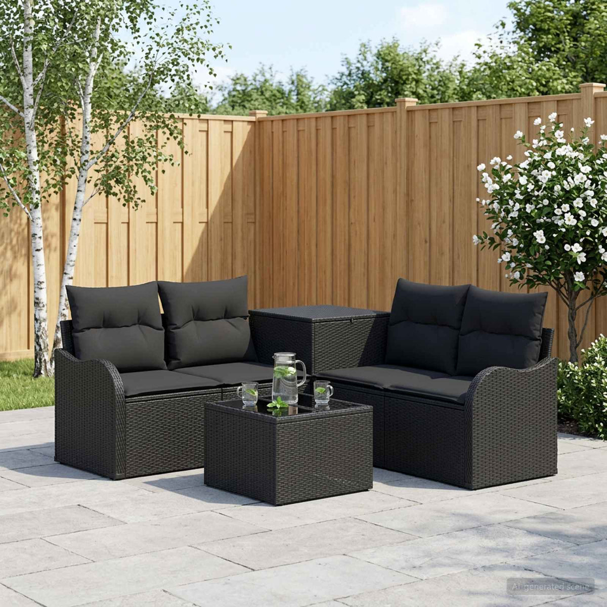 Bankstel 6 st Zwart Poly Rattan en Staal is nu te koop bij PeponiXL, paradijselijk wonen!