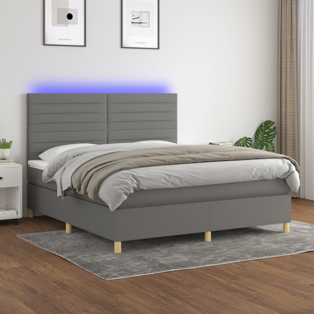 Boxspring met matras en LED stof donkergrijs 180x200 cm is nu te koop bij PeponiXL, paradijselijk wonen!