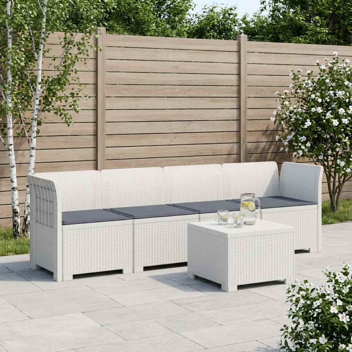4-Persoons Tuin Sofa met Kussens Rieten Look PP Wit is nu te koop bij PeponiXL, paradijselijk wonen!