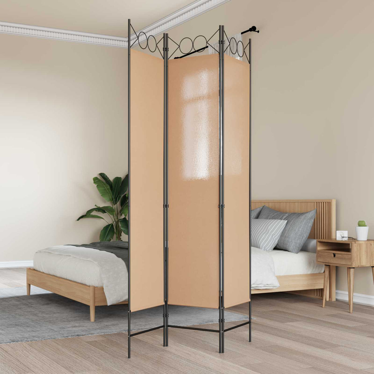 3-Panel Room Divider Beige 120 x 200 cm Stof is nu te koop bij PeponiXL, paradijselijk wonen!