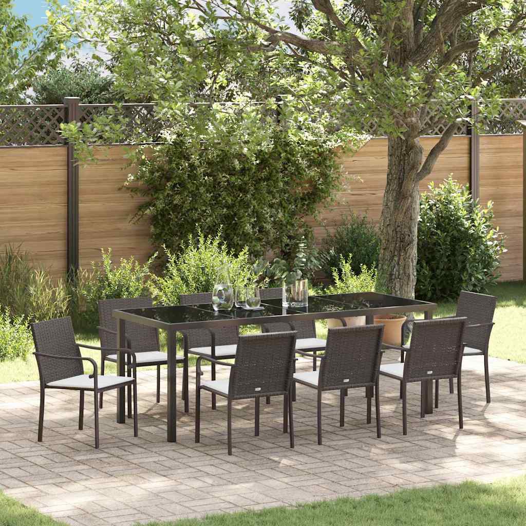 Tuin eettafelset 9 pcs Bruin en zwart PE Rattan is nu te koop bij PeponiXL, paradijselijk wonen!