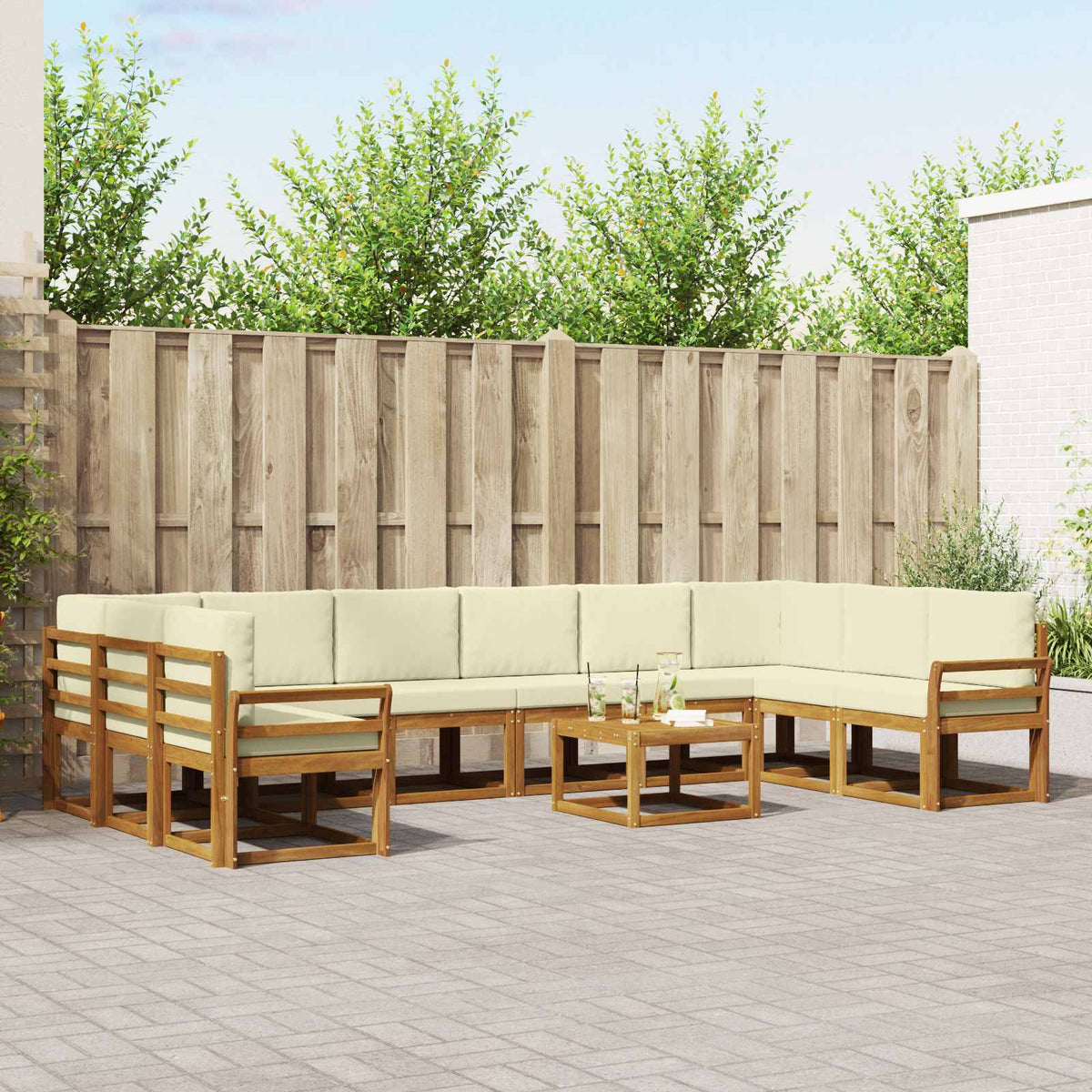 Buiten bankenset met kussen 11 pcs Natuurlijk en Crème is nu te koop bij PeponiXL, paradijselijk wonen!