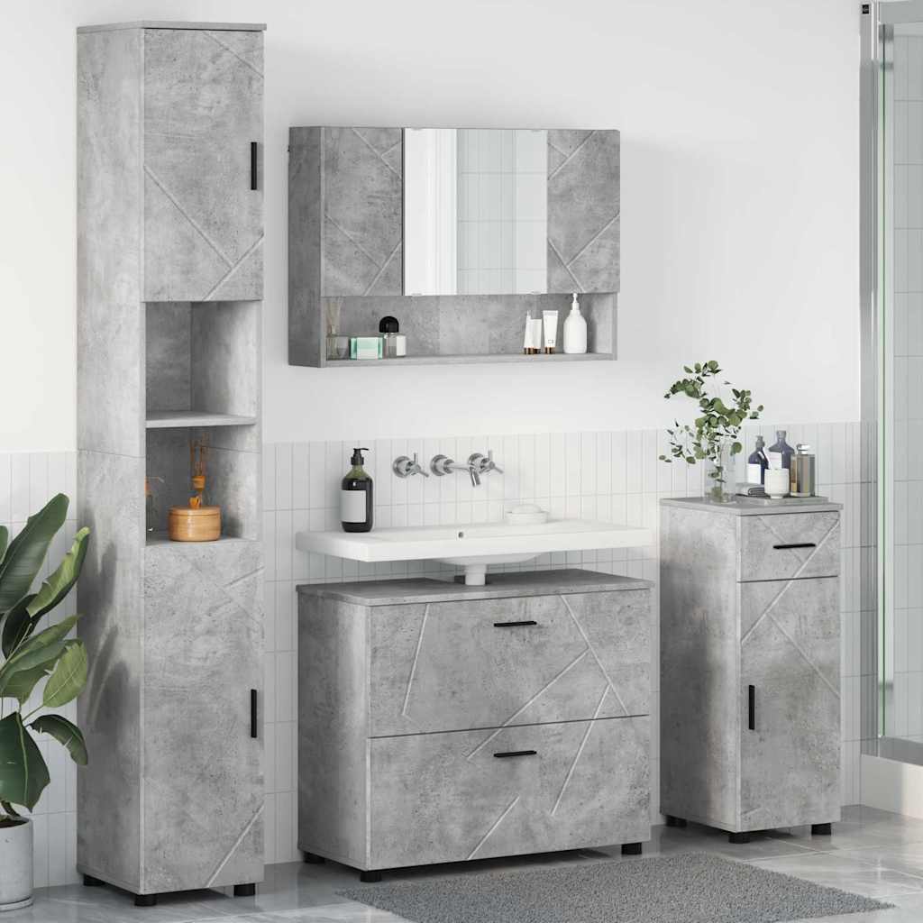 Badkamermeubelset 4 pcs Beton Grijs Geperst Hout en Metaal is nu te koop bij PeponiXL, paradijselijk wonen!