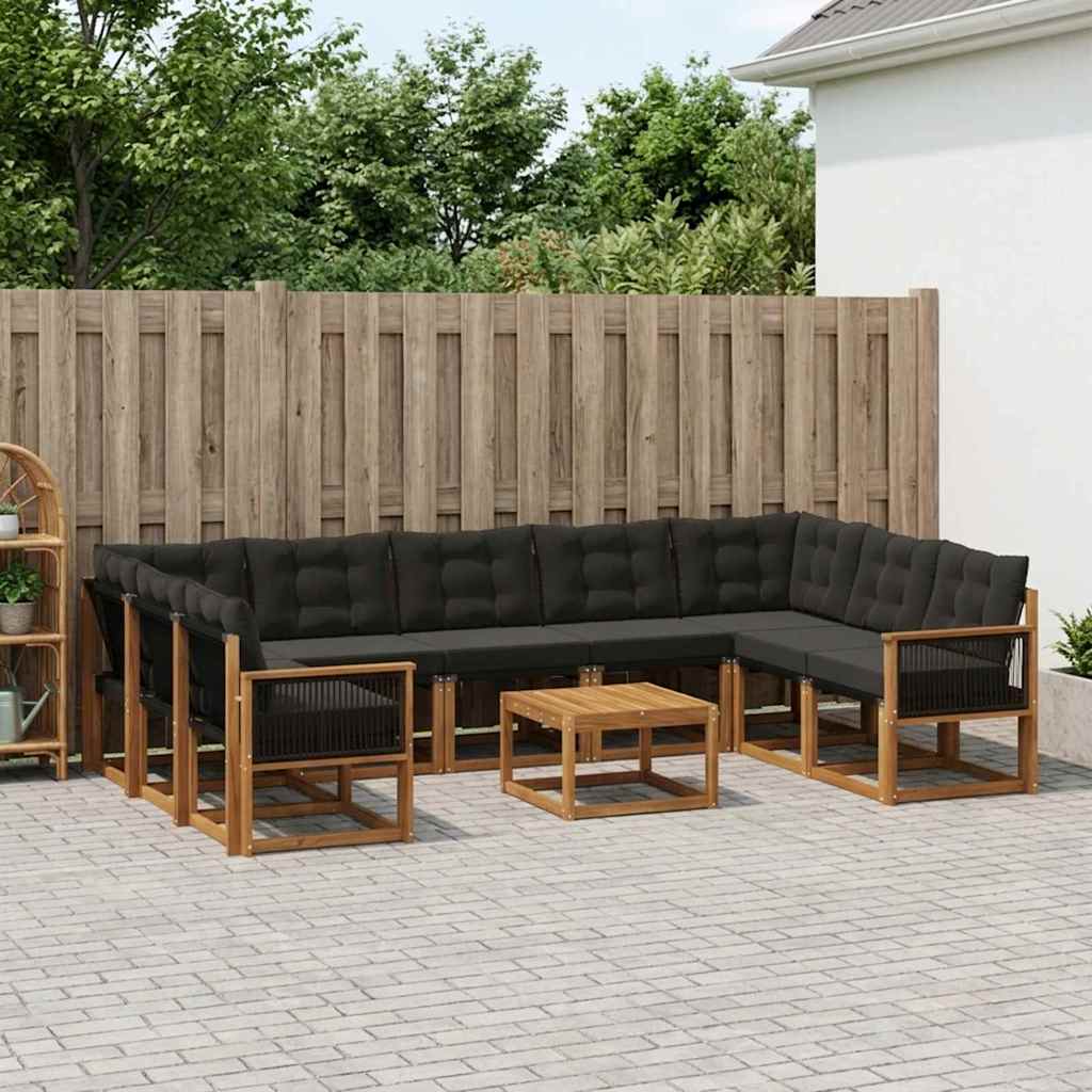 Buiten bankenset met kussen 10 pcs Naturel en Zwart is nu te koop bij PeponiXL, paradijselijk wonen!