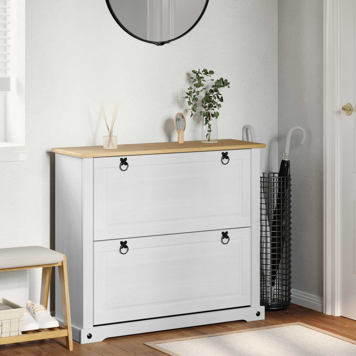 Schoenenkast Corona Wit 99 x 32 x 85 cm Massief grenenhout is nu te koop bij PeponiXL, paradijselijk wonen!