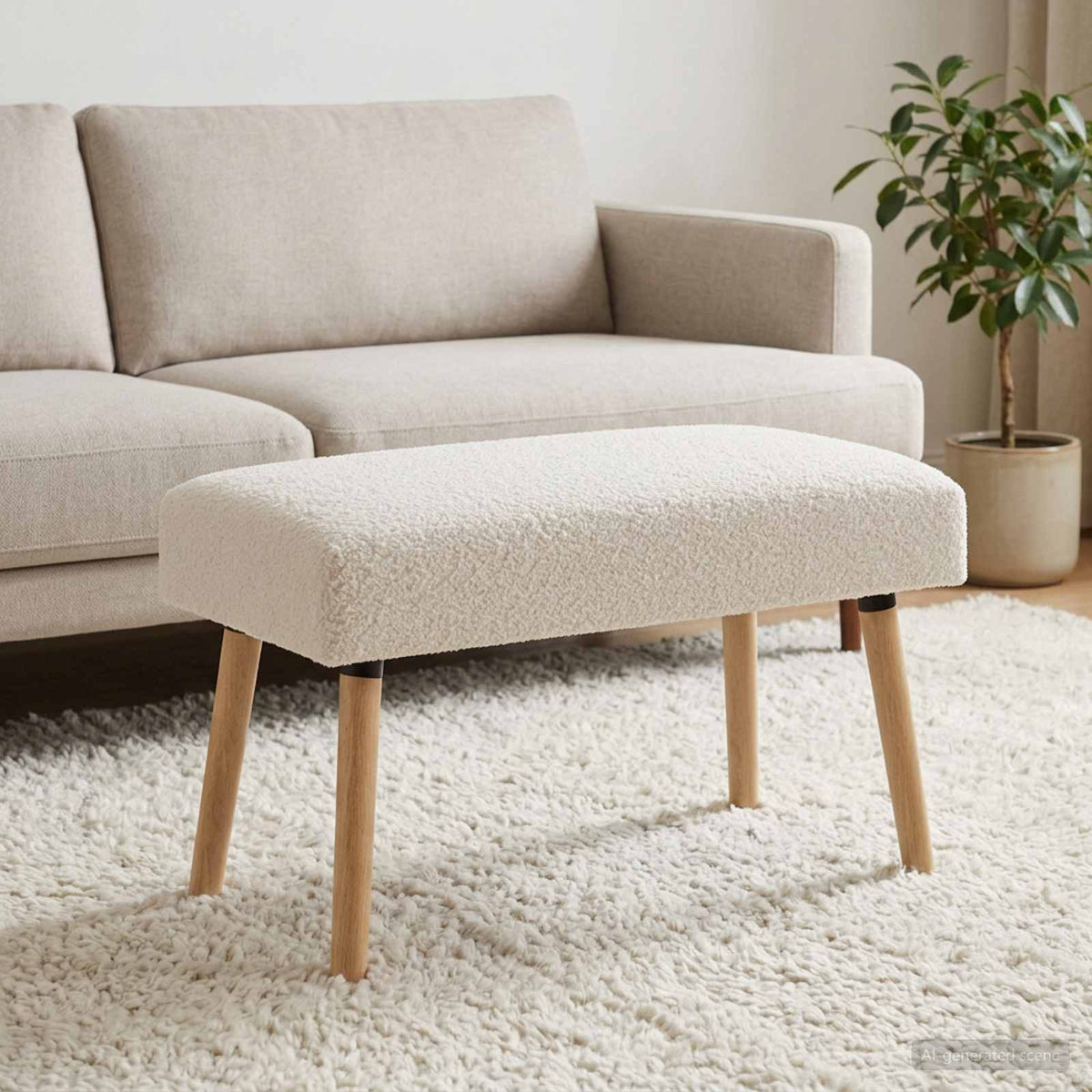 Bank Effen Crèmekleurig 80 x 40 x 46 cm Bouclé is nu te koop bij PeponiXL, paradijselijk wonen!