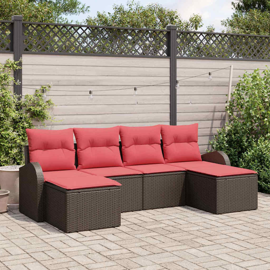 Tuin Sofa Set met kussen 6 pcs Bruin Poly Rattan is nu te koop bij PeponiXL, paradijselijk wonen!