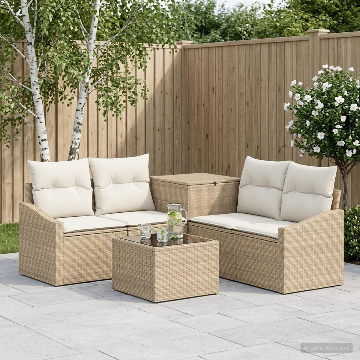 Bankstel 6 st Beige en Crème Wit Poly Rattan en Staal is nu te koop bij PeponiXL, paradijselijk wonen!