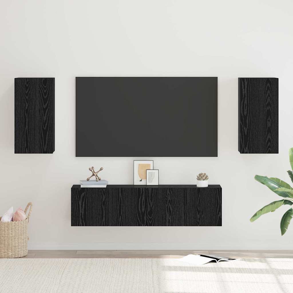 Tv-meubelset Wandgemonteerd Zwart Eiken Bewerkt hout is nu te koop bij PeponiXL, paradijselijk wonen!