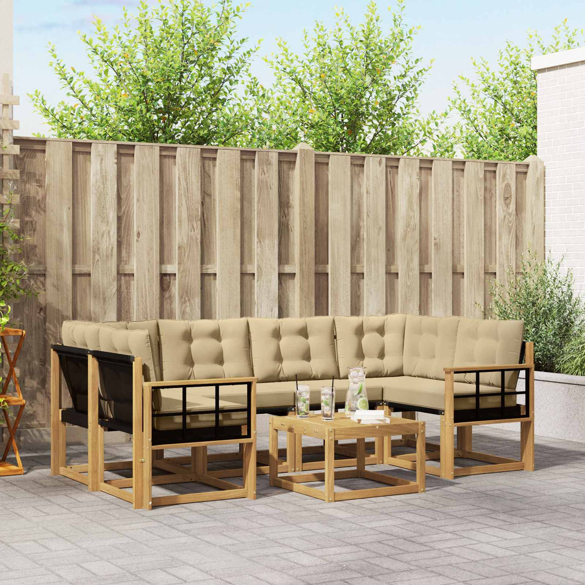 Buiten bankenset met kussen 7 pcs Wit en Beige is nu te koop bij PeponiXL, paradijselijk wonen!