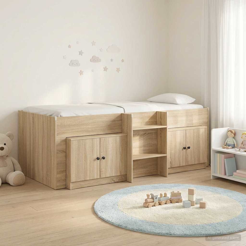 Loft Bed Frame met Kast 3 st Sonoma Eiken Bewerkt hout is nu te koop bij PeponiXL, paradijselijk wonen!